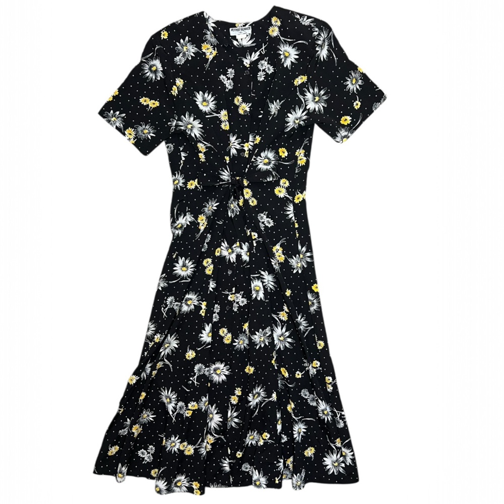 Vintage Alfred Dunner midi Black and White polka dot Floral dress